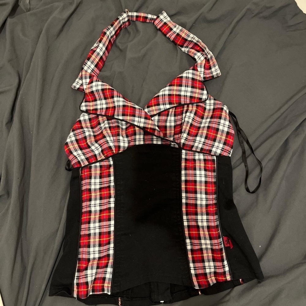 Tripp NYC Punk Red Plaid Halter Corset.